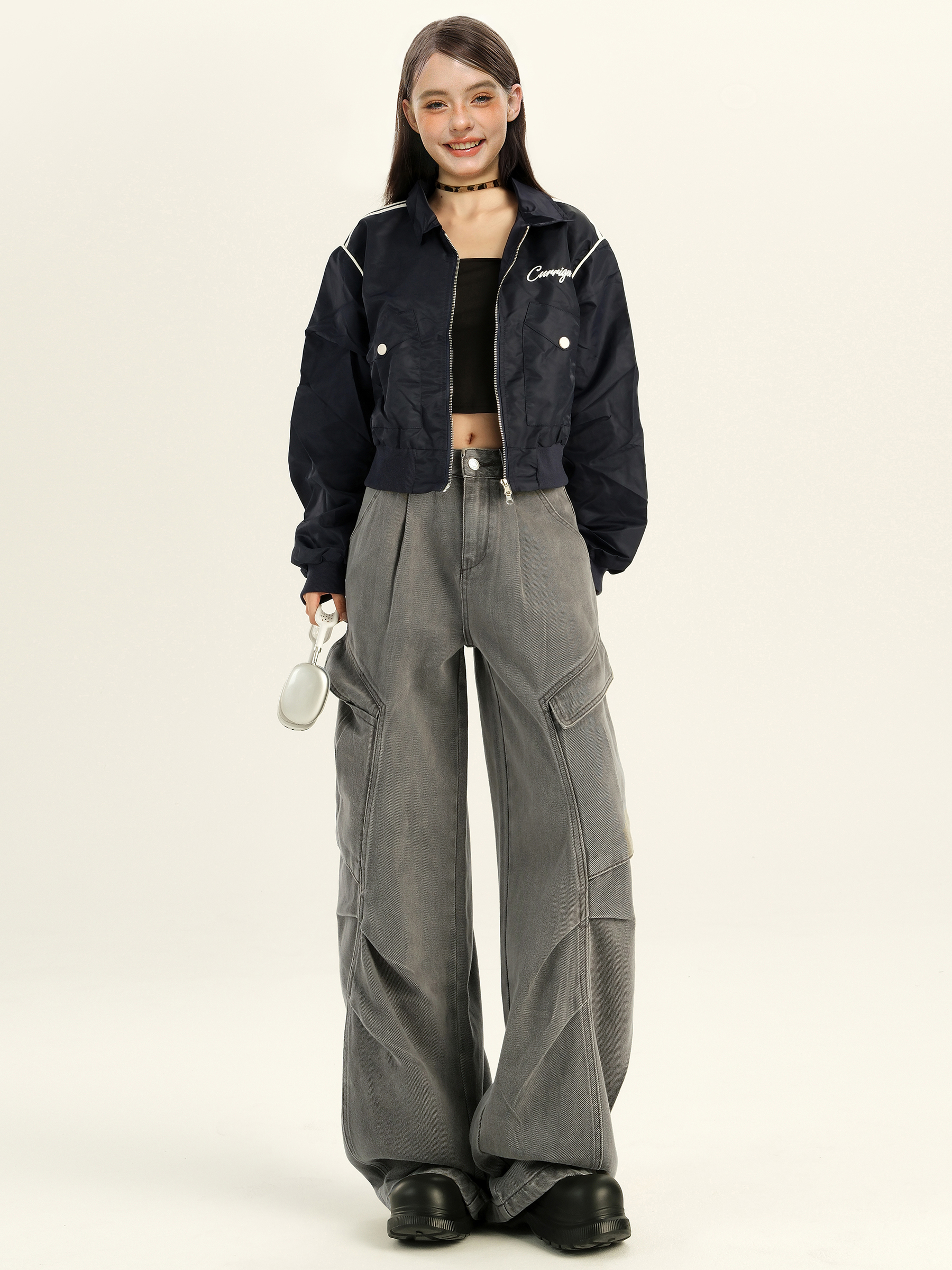 Women's Wide-Leg Cargo Jeans - Heavy-Duty American Style with Pocket Detail, Summer Loose Pants